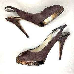 Jimmy Choo Brown Suede Peep Toe Slingback Heels Pumps Women’s EU 40 US 10